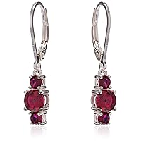 Amazon Essentials Sterling Silver Genuine and Created Gemstone Three Stone Birthstone Leverback Dangle Earrings (previously Amazon Collection)