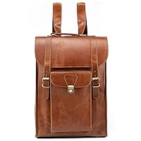 Handmade World Buffalo Leather Backpack 17 Inch Large Convertible Vertical Messenger bags Computer Briefcase Fits 18 Inch Laptop Satchel for Office Work College Tan Brown