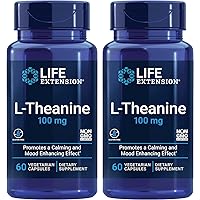 Life Extension L-Theanine, 100 mg, 60 Vegetarian Capsules (Pack of 2) - Amino Acid Derived from Tea - Gluten-Free, Non-GMO