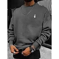 Men Cartoon Embroidery Thermal Lined Sweatshirt Without Necklace (Color : Dark Grey, Size : XX-Large)