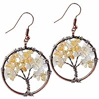 TUMBEELLUWA Tree of Life Dangle Earrings for Women, Copper Color Handmade Chakra Gemstone Jewelry Best Gifts