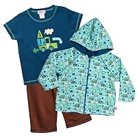 Zutano Little Boys' Road Trip Short Sleeve Screen Tee with Hoodie and Pant Set