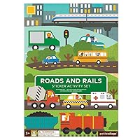 Petit Collage Sticker Activity Book, Roads and Rails – Giant Fold Out Sticker Book for Kids, Includes Over 100 Reusable Stickers – Activity Book for Ages 3+