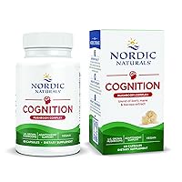 Nordic Naturals Cognition Mushroom Complex, Unflavored - 60 Capsules - Brain, Memory & Mood Support - Blend of Lion’s Mane Mushroom & Bacopa Extract - Non-GMO - Certified Vegan - 30 Servings