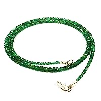 20 inch Long rondelle Shape Faceted Cut Natural Emerald 3-5 mm Beads Necklace with 925 Sterling Silver Clasp for Women, Girls Unisex