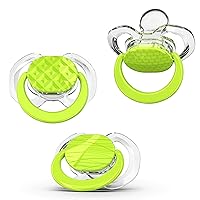 Smilo Baby Pacifier with Orthodontic Design for Healthy Dental Development - Stage 1 for Babies 0-3 Months - Pack of 3X 100% Silicone Newborn Pacifiers BPA Free - Green