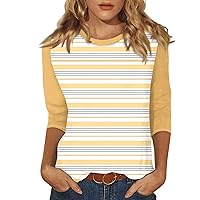 Women's 3/4 Sleeve Shirts 2024 Fashion Striped Tops Casual Crewneck Tee Losse Fit T-Shirt Dressy Tunic Tops Blouses