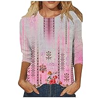 3/4 Length Sleeve Womens Summer Tops Trendy Floral Graphic Tees Plus Size Blouses Casual Scoop Neck Tshirts Shirts