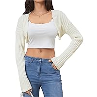 Women's Long Sleeve Open Front Crop Cardigan Sweaters Drop Shoulder Knit Bolero Shrug Lightweight Sweater