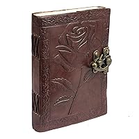 Handmade Leather Bound Journal Vintage Writing Notebook For Women and Men with Lock & Engraved Rose Gift For Art Travel Diary Book of Shadows Notebooks To Write In 7 by 5 Inches