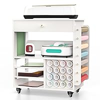 Craft Organization and Storage Rolling Cart Compatible with All Cricut Machines, Craft Table with 23 Vinyl Roll Holders,Craft Cart with Storage for Craft Room Home