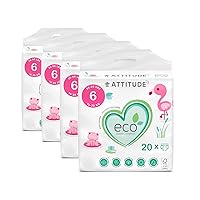 ATTITUDE Non-Toxic Diapers, Eco-Friendly, Hypoallergenic, Safe for Sensitive Skin, Chlorine-Free, Leak-Free & Biodegradable Baby Diapers, Fragrance-Free, Size 6 (35-66 lbs), 80 Count (4 Packs of 20)