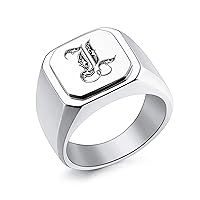 Personalized Engraved Name/Initial Monogram Signet Ring for Men with Optional Size 7-15 Stainless Steel Letter Rings with Ring Size Adjusters Fashion Ring Jewelry for Anniversary Wedding