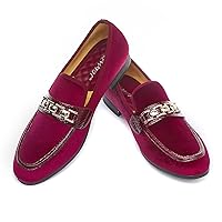Men's Velvet Loafers,Mens Dress Shoes with Gold Chain, Slip On Flats Smoking Slippers Penny Shoes for Men