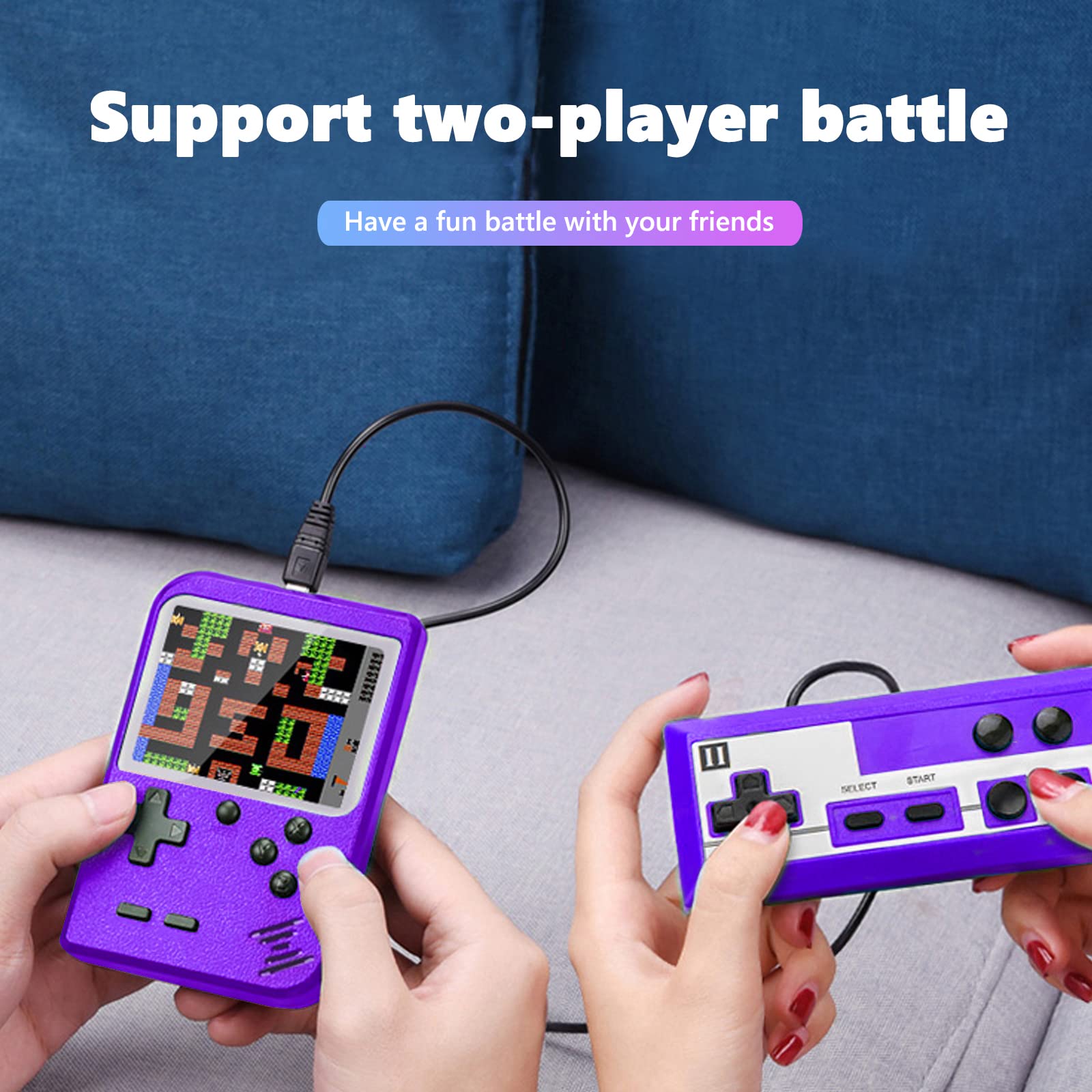 Ormosiat 8 Bit Handheld Games for Kids Adults 3.0'' Large Screen Preloaded 500 Classic Retro Video Games 3m TV Cable USB Rechargeable Seniors Electronic Game Player Birthday Xmas Present(Violet)