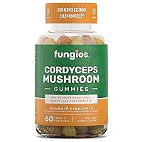 Fungies Cordyceps Mushroom Energizing Gummies - Supports Energy, Endurance, Athletic Performance - 60 Count (Natural Mango and Pineapple Flavor, Gelatin-Free, Gluten-Free, Non-GMO, Vegan)