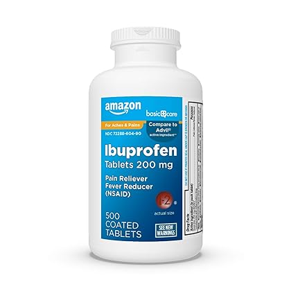 Amazon Basic Care Ibuprofen Tablets 200 mg, Pain Reliever/Fever Reducer, Body Aches, Headache, Arthritis Relief and More, 500 Count