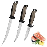 Mossy Oak 3-Piece Fishing Fillet Knife Set with Protective Sheath, Stainless Steel Filet Knives with Non-Slip Handle, Bait Knife for Filleting and Boning, Perfect for Fresh or Saltwater (Brown)