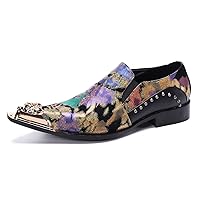 Men's Dress Loafers Color Mixture Rivet Leather Lined Delicate Tiger Metallic Cap Toe for Party Business Formal Shoes Black