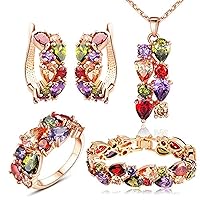 Jewellery Set Multi-Color AAA Swiss Zircon Rose Gold Crystal Necklace Pendant Ring Bracelet Bangle and Earrings Jewellery Combo for Girls and Women