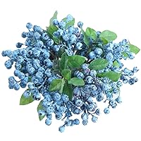 6 Pcs Plastic Artificial Blueberries Fake Blue Berries Plant Blueberry Artificial Flowers for Home Wedding Office Party Decor, 9.1 Inches