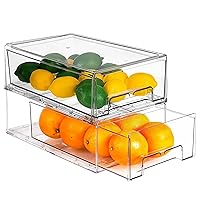 2 Pack Stackable Refrigerator Organizer Bins Pull Out Drawers, Refrigerator Organizing BPA-Free Fridge Organizer Drawer Fridge Organizers and Storage for Fruit, Vegetable, Food, Berry