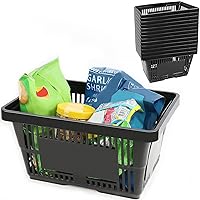 Shopping Basket with Handles, 21L Black Plastic Basket, Durable Large-capacity Shopping Cart Used in Supermarket Grocery Shop Book Store Retail Store 12PCS