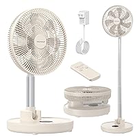 TriPole Standing Fan Oscillating Portable Rechargeable Fan 12” Pedestal Fan with Remote, Quiet Height Adjustable Foldaway Fan for Bedroom Camping Outdoor, 12H Timer 6 Speeds 12000mAh Battery, Beige