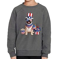 Funny Pug Shirt Toddler Raglan Sweatshirt - Patriotic Sponge Fleece Sweatshirt - Dog Art Kids' Sweatshirt