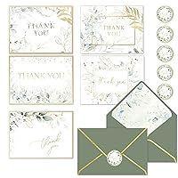 AMNADOF 100 Eucalyptus Gold Foil Thank You Cards with Greenery Envelopes - 5 Design Note Cards 3.75x 5 Inches – Include Stickers, Perfect for Wedding,Baby Shower, Bridal Shower
