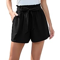 HIYIYEZI Women Casual Shorts Bowknot Tie Waist Summer Shorts with Pockets
