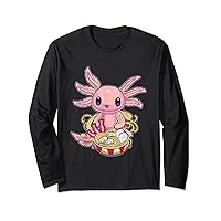 Kawaii Axolotl Eating Ramen Noodles Anime Japanese Gift Girl Long Sleeve T-Shirt