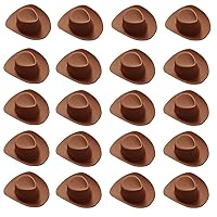 20 Pieces Mini Western Cowboy Cowgirl Hat Plastic Miniature Western Hat Cute Doll Hat Brown Mini Western Hats for Crafts Doll Dress Up Party Accessories(Brown)