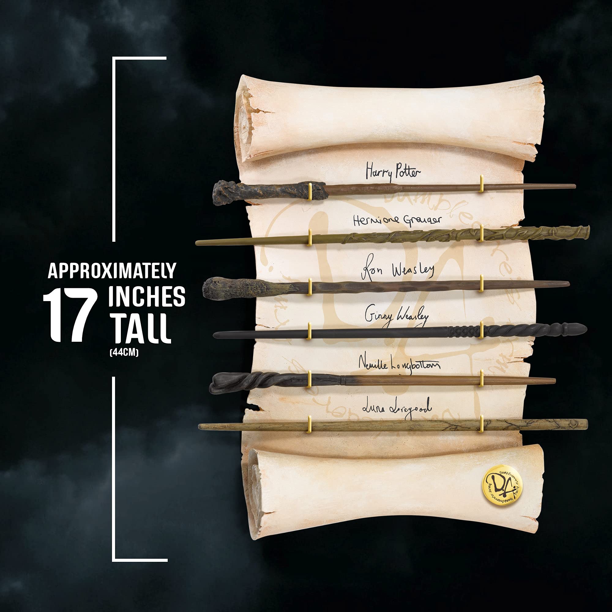 The Noble Collection Harry Potter Dumbledore's Army Wand Collection - Set of 6 Prop Replica Wands on 17in (44cm) Resin Scroll Display - Officially Licensed Film Set Movie Gifts