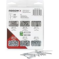 Arrow RK6120 Pop Rivet Assortment Kit for Metal, Fabric, Leather, and Auto Repair, Aluminum and Steel, 1/8-Inch, 120-Pack