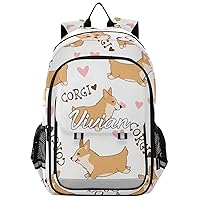 Cartoon Welsh Corgi Customized Kids backpack for School School Bag Bookbag Large Capacity Backpacks Daypack for Girls Boys Elementary School Travel Outdoor with Chest Strap Gifts