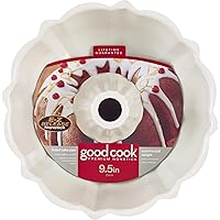 Goodcook Nonstick Carbon Steel Round Fluted Tube Cake Pan, 9.5 inch, Red/White