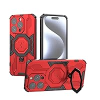 LOFIRY- Case for iPhone 15Pro Max/15 Pro/15 Plus/15, Magnetic Phone Cover Slim with Ring Stand, Camera Hole Protective Case Shockproof (15,Red)