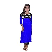 Indian Women's Top Animal Print Tunic Ethnic Party Wear Casual Cotton Kurti Royal Blue