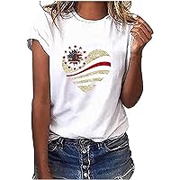 Women's 4th of July Shirts Casual Short Sleeve Summer Tops Novelty American Flag T-Shirt Funny Cute Graphic Tees