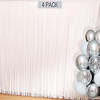 White Fringe Backdrop Curtains for Parties - 4 Pack of 3.2x8.2ft White Streamers Curtain Photo Backdrop for Wedding Birthday Bridal Shower Baby Shower Bachelorette Christmas Party Decorations