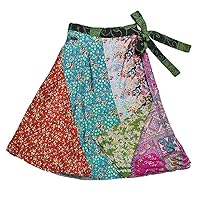 Short Reversible Silk-Blend Patchwork Sari Wrap Skirt - DN19