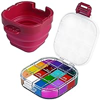 Mini Paint Storage Box 5.1 x 4.2 inches, 16-Well with Airtight Seal for Prevent Leakage Spills, Include Convenient Lid and Palette Storing Gouache, Acrylic, Watercolor Oil Paint (Pink)