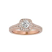 Certified 18K Gold Ring in Round Cut Moissanite Diamond (0.53 ct) Round Cut Natural Diamond (0.92 ct) With White/Yellow/Rose Gold Engagement Ring For Women