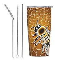 (Bee Honeybee) 20 Oz Tumbler With Stainless Steel Insulated Tumblers With Lid And Straw, Keep Hot And Cold - Great For Home, Officeï¼ŒMother'S Day Gift.