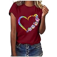 Paw Love Shirt Dog Lover T-Shirts for Women Paw Print Heart Tee Shirt Cute Dog Mom Short Sleeve Crewneck Loose Blouses