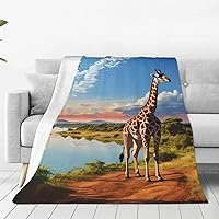 African Landscape with Nile River and Giraffe Print Blanket Ultra-Soft Micro Fleece Blankets Warm Flannel Throw Blanket All Seasons for Bed Couch Living Room 40
