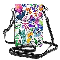 GeRRiT Floral Colorful Flowers Tropical Leaves Prints Crossbody Wallet Phone Bag for Women Mini Shoulder Bag Cell Phone Purse