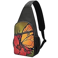 Monarch Butterfly and Flower Sling Bag Travel Daypack Crossbody Shoulder Backpack for Hiking Cycling