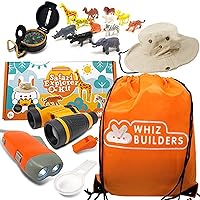 Outdoor Kids Adventure Kit - Explorer Kit with Binoculars, Animal Figurines, Flashlight, Safari Hat, Magnifying Glass, Compass, Camping Toys for Boys & Girls Age 3-12 Year Old